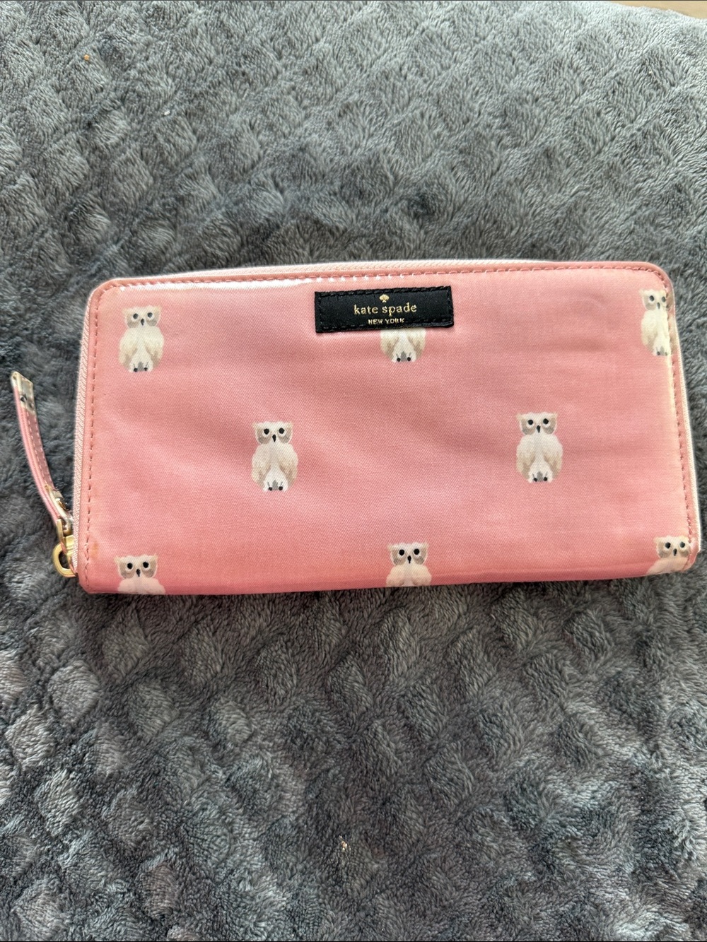 kate spade Pink Owl Zip-Around Card Holder Wallet